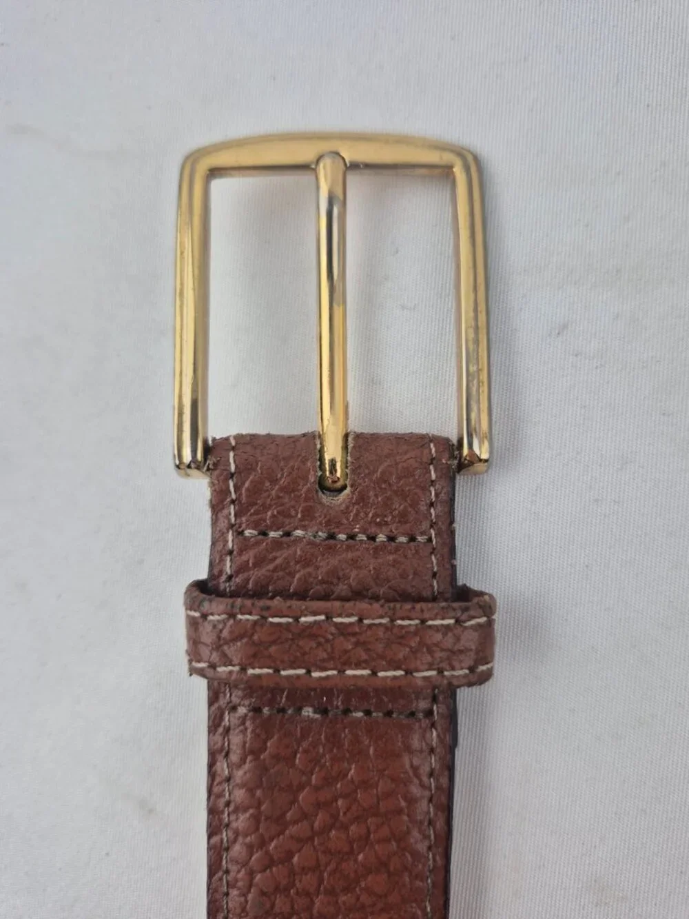 Botany 500 Pebbled Leather Belt Solid Brass Buckle Made in USA Size M/L